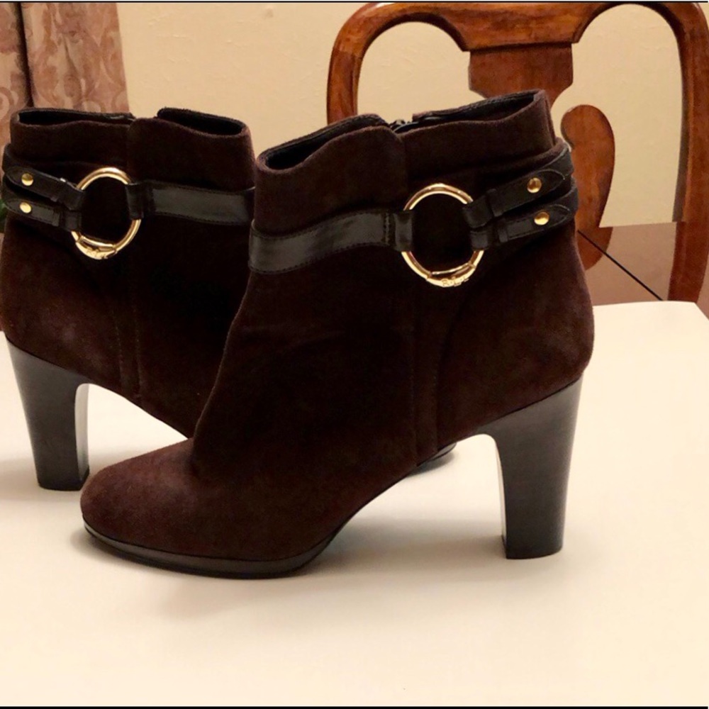 Brown Suede Short Boots with 3 1/2 inch Heel
